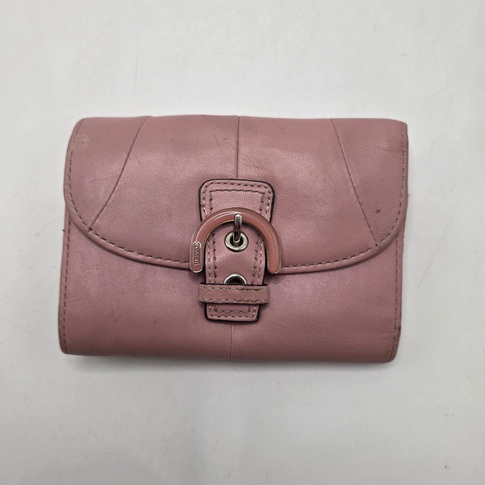 Coach Soho Buckle Wallet Mauve Pink Leather Trifold Compact Zipper Coin Pocket